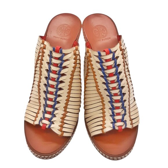 Tory Burch Pecha Woven Leather Mules in Dulce De Leche SZ 8 - Picture 4 of 13